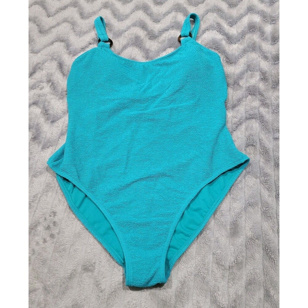 Shade & Shore Womens L 12-14 Green Blue Textured One Piece Swimsuit NWT